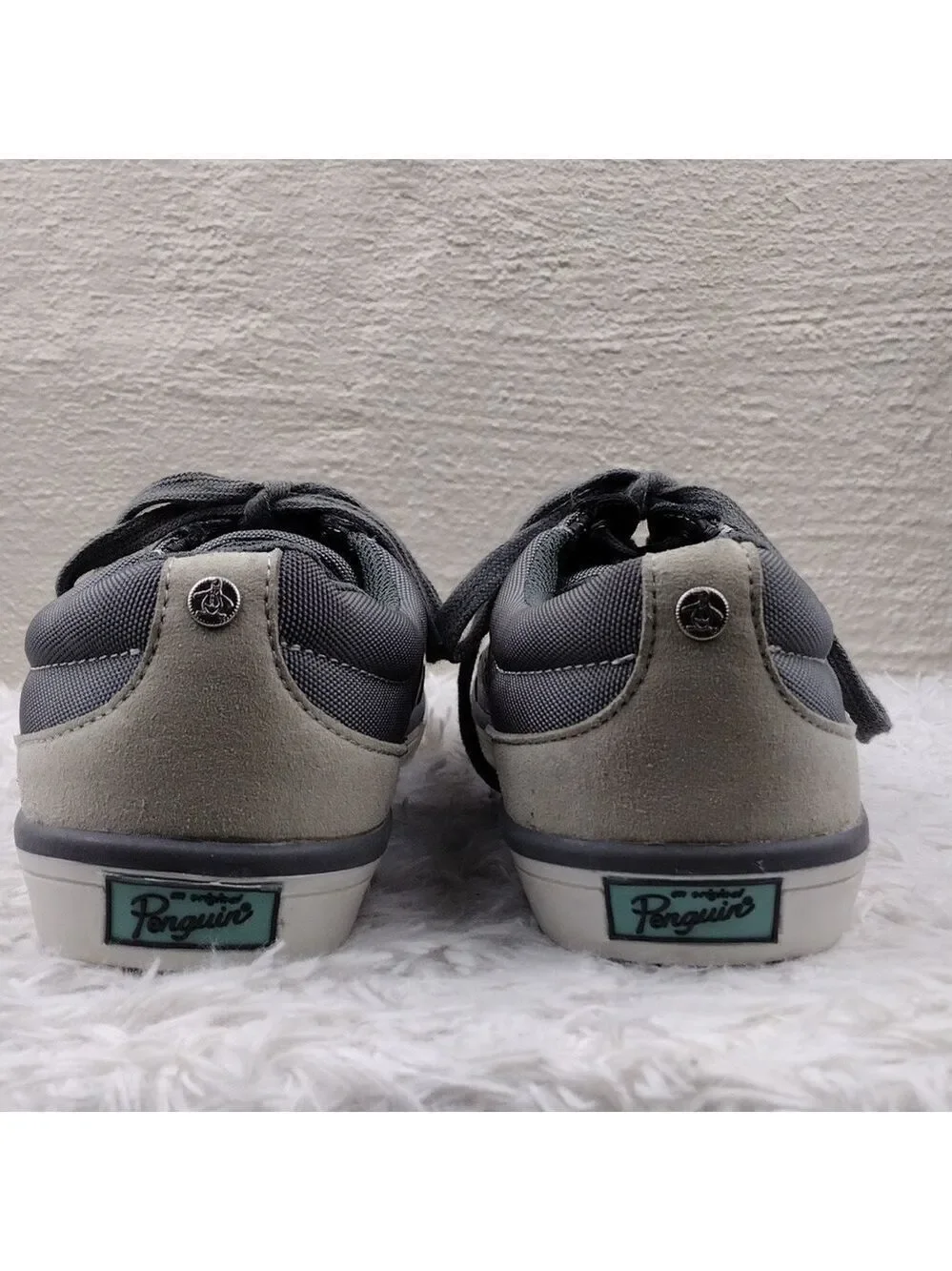 Original Penguin Mission Gray Fabric Leather Round Toe Lace Up Low Top Sneaker